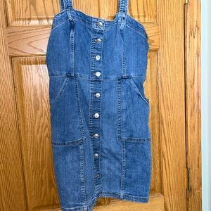 Denim overall dress with adjustable straps. Size L. No stains or tears.
